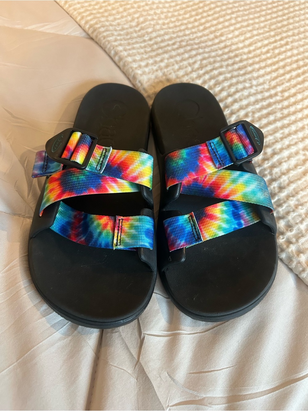 Chaco Tie-Dye Strap Slide Sandals - Black Footbed